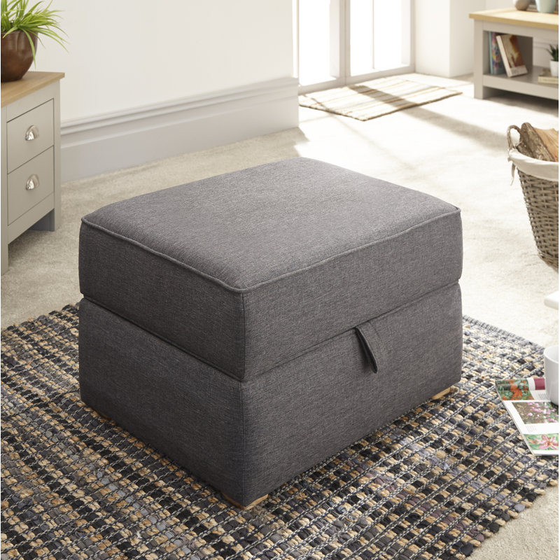 Lulu 66cm Wide Rectangle Solid Colour Ottoman with Storage, Charcoal Grey Hopsack