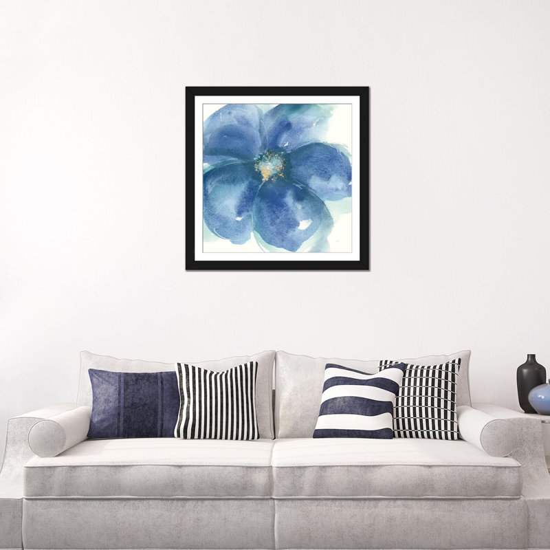 « indigo menthe iv », reproduction d’impression sur toile, H 16 po x l 16 po x P 1 po, Papier d'art encadré noir, Blanc