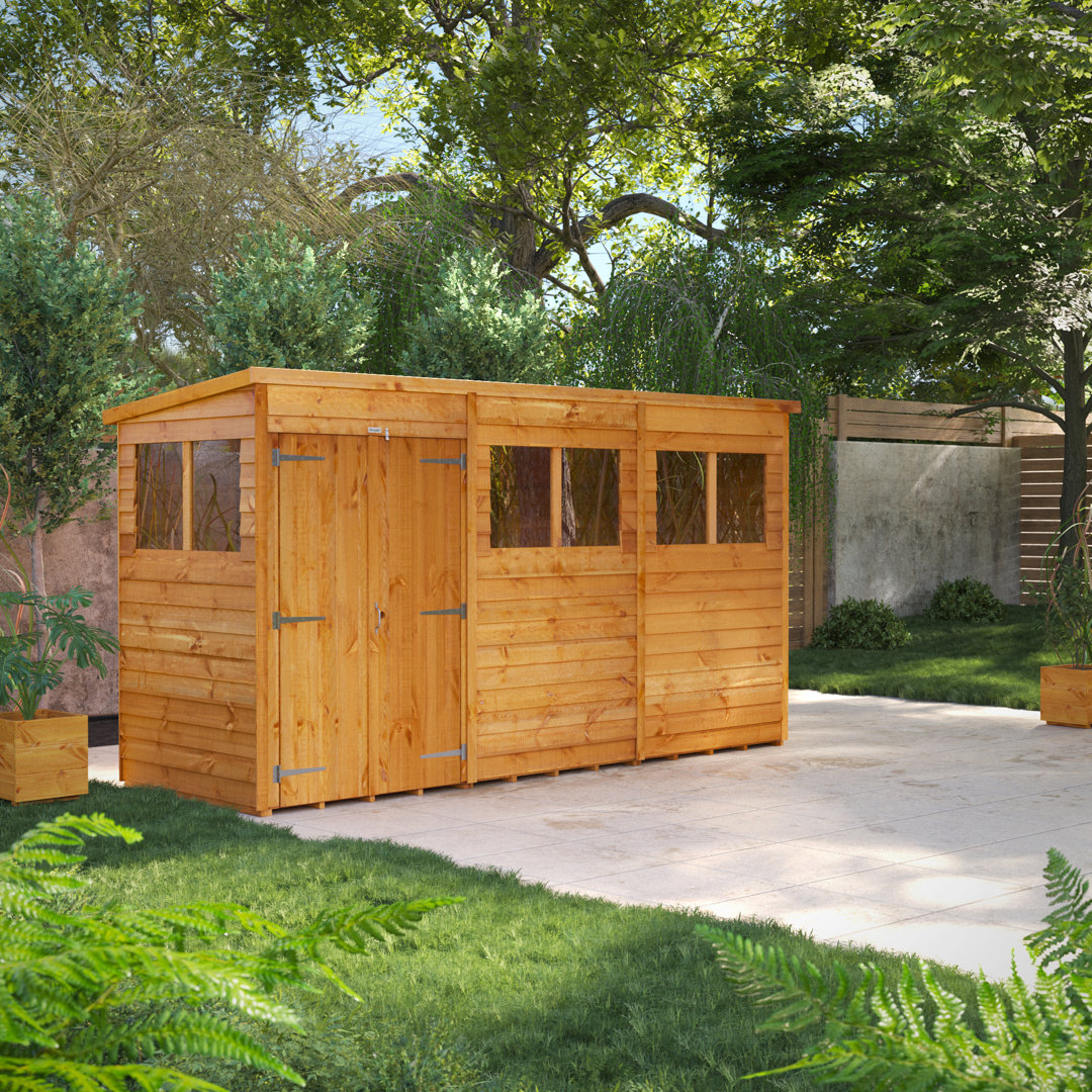 4.3 ft. W x 12.2 ft. D Solid Wood Overlap Pent Garden Shed