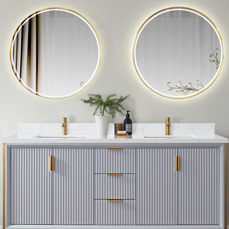 Malaga 73'' Grain White Stone Double Vanity Top with Sinks