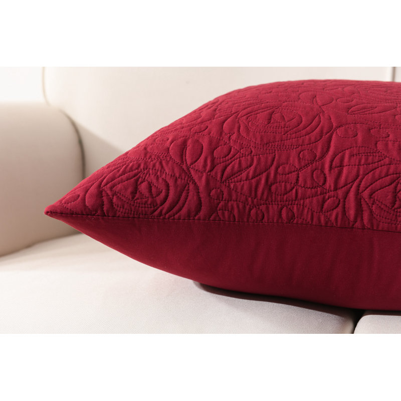 Red Embroidered Cotton Polyester Euro Sham Set