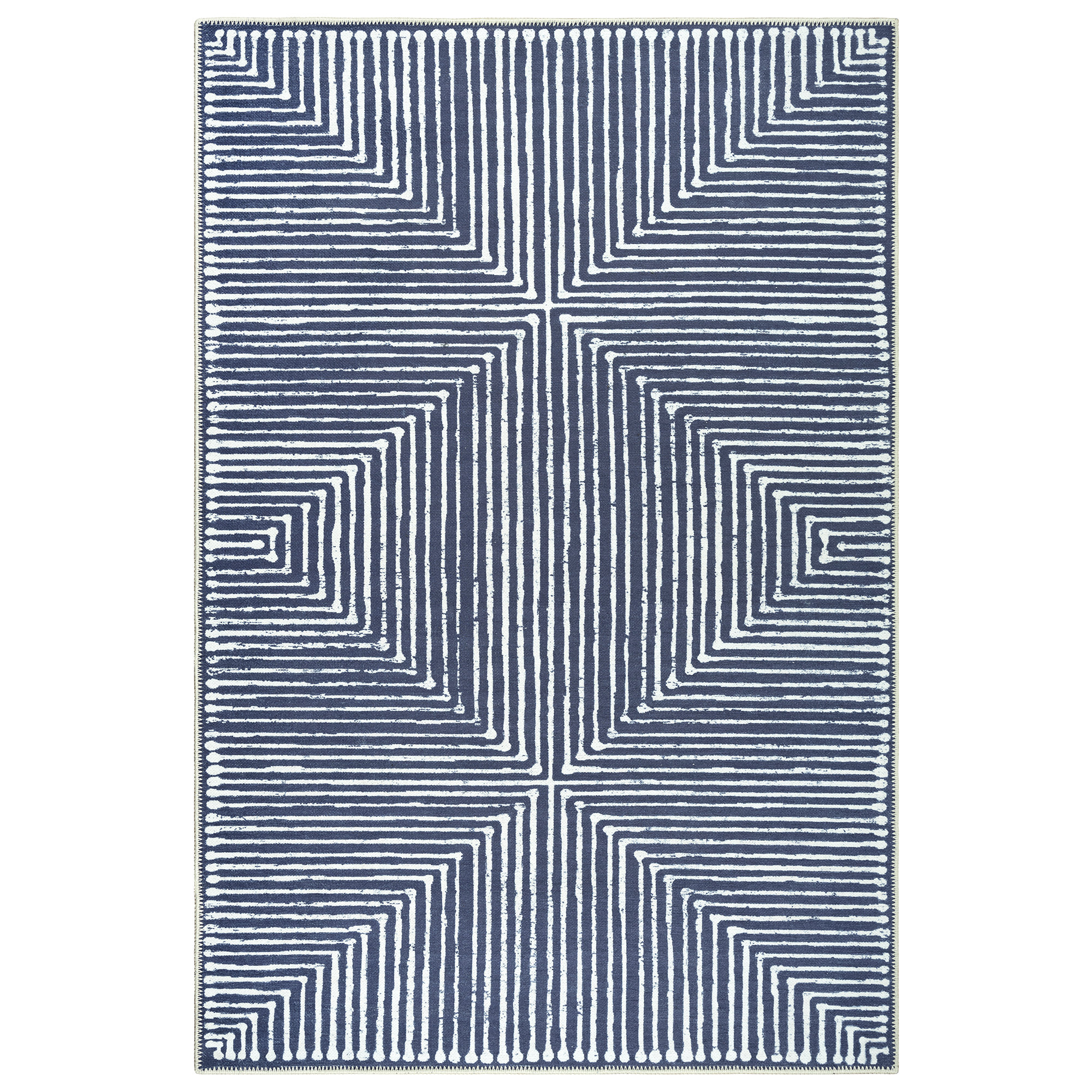 Bloom Rugs Washable Non-Slip Rug - Blue / Ivory Striped Area Rug for Living Room, Bedroom, Dining Room, and Kitchen