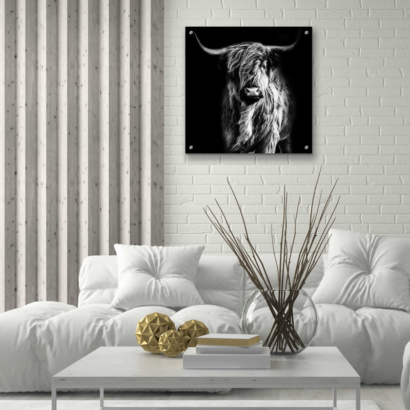 «Hippy Highland Cow» par Epic Portfolio, art mural en verre acrylique, H 24 po x l 24 po x P 0,2 po