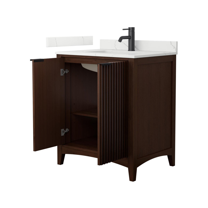 Palmilla 30" Freestanding Single Bathroom Vanity with Quartz Top, Beige / Matte Black, 30", Giotto Quartz