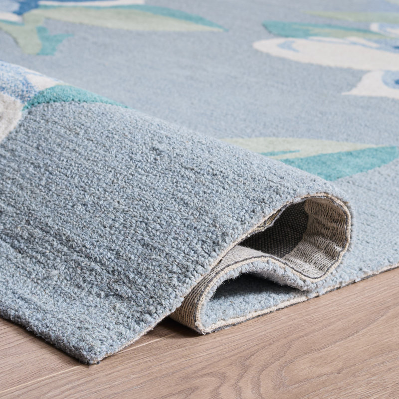 Jardin 403 Hand Tufted Wool/Cotton Floral Rug in Gray/Ivory, Rectangle 6' x 9'