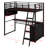 Loft Bed With Built-In Desk, Metal Twin Size Loft Bed Frame With LED And 4 Storage Shelves