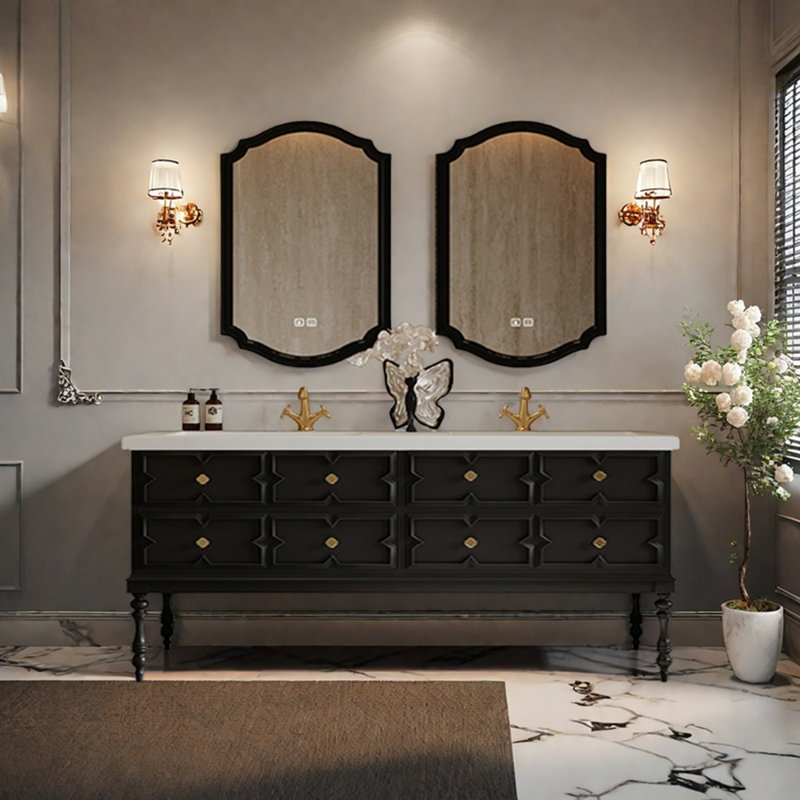 Armoire de salle de bain rétro française, H 32,3 po x l 78,7 po x P 21,6 po