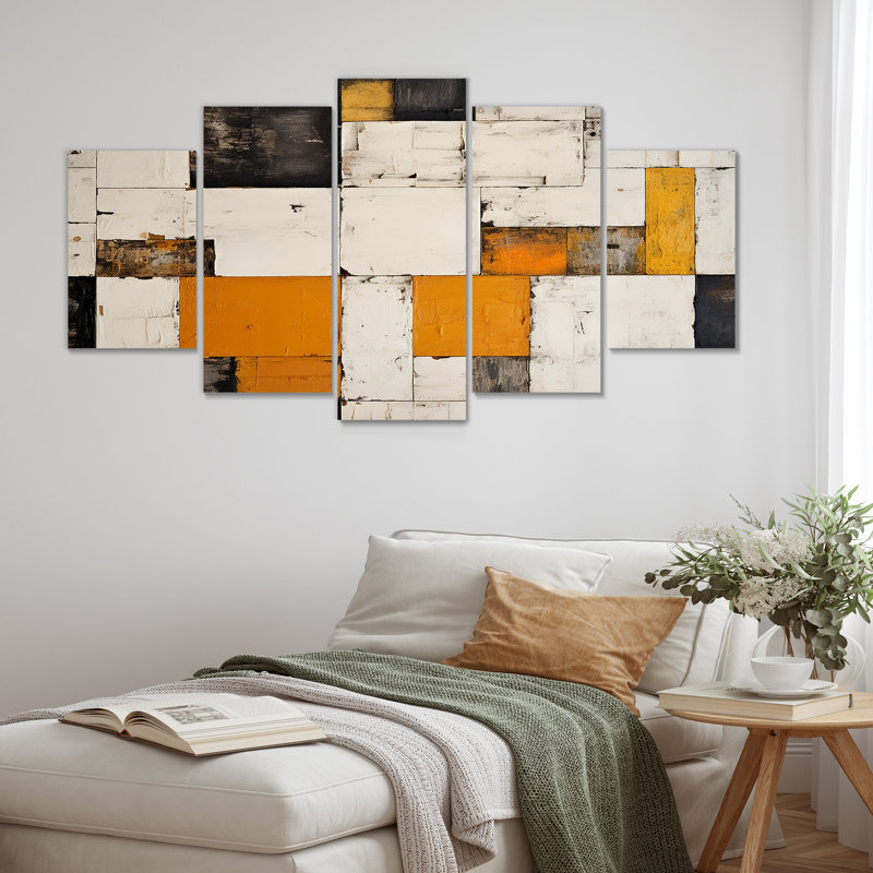 «Cubist Retro Patchwork - Abstract Wall Art», ensemble de 5 pièces, H 32 po x l 60 po