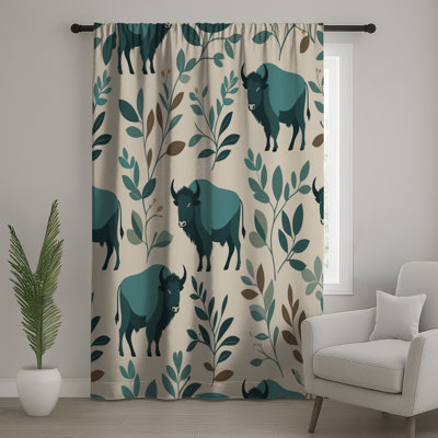 Rideaux à motif bison et feuilles