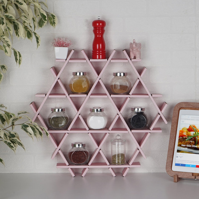 Étagère hexagonale 4 pièces Aaliyha, H 27,6 po x l 26,38 po x P 4,33 po, Rose