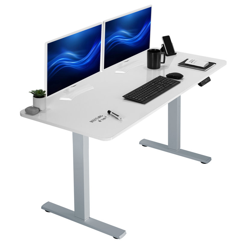 VIVO Single Motor Electric Desk with Push Button Memory Controller, 48.5" H x 60" W x 24" D, Whiteboard/Gray