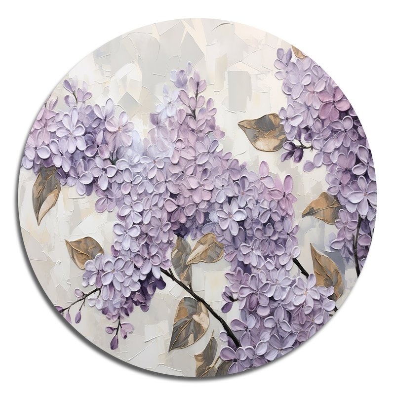 «Beautiful Lilac Dreamscape I», art mural floral rond en métal, H 29 po x l 29 po