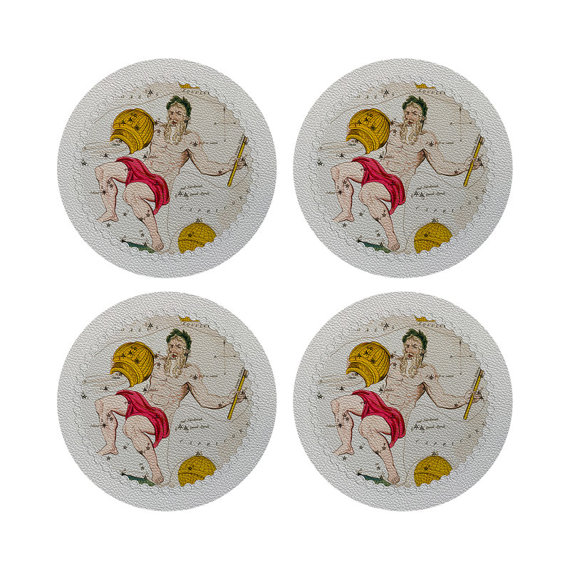 Zodiac Aquarius Vegan Leather Round Pebble Placemat, White