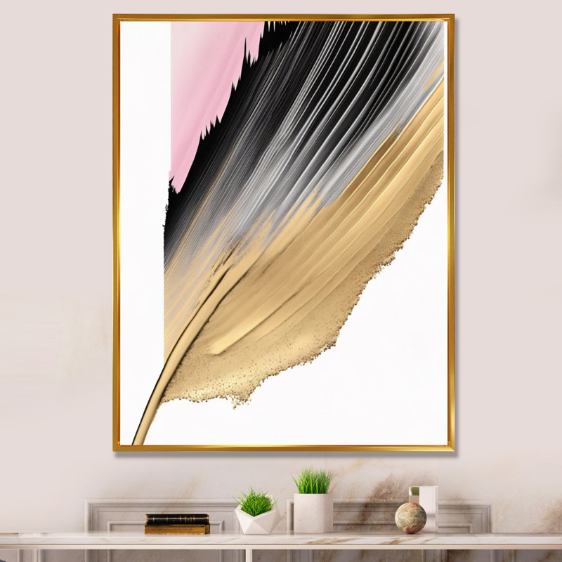 «Minimalisme rose et doré», reproduction sur toile, H 32 po x l 16 po x P 1 po, Or