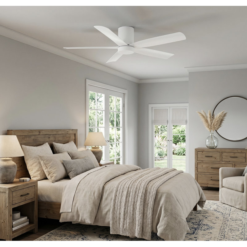 CORMAC 52 inch 5-Blade Hugger Ceiling Fan With Remote - (No Light), Matte White