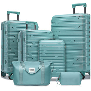 Ensemble de bagages 6 pièces avec sacs de voyage, valises rigides extensibles à roulettes multidirectionnelles et serrure TSA