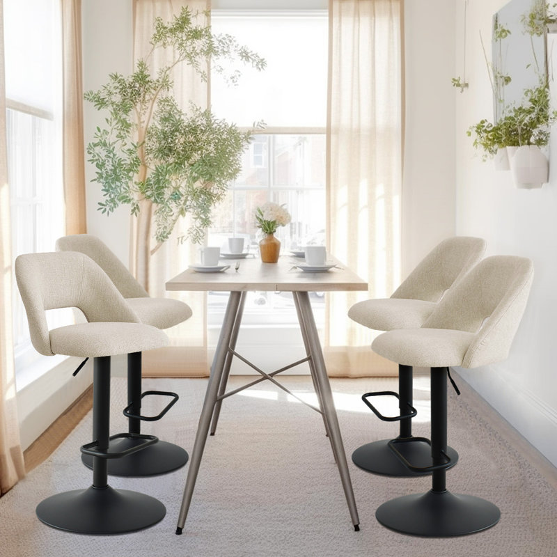 24''-32'' Adjustable Height Swivel Upholstered Bar Stool, Oatmeal