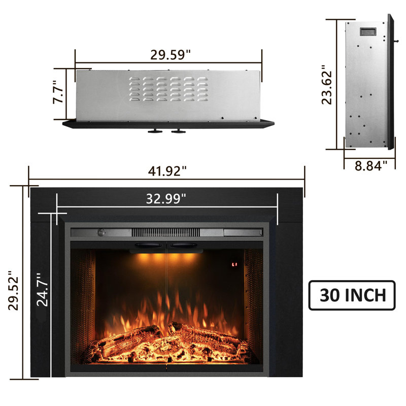 Aadila Electric Fireplace Insert with Trim Kit, 29.52" H x 41.92" W x 8.80" D