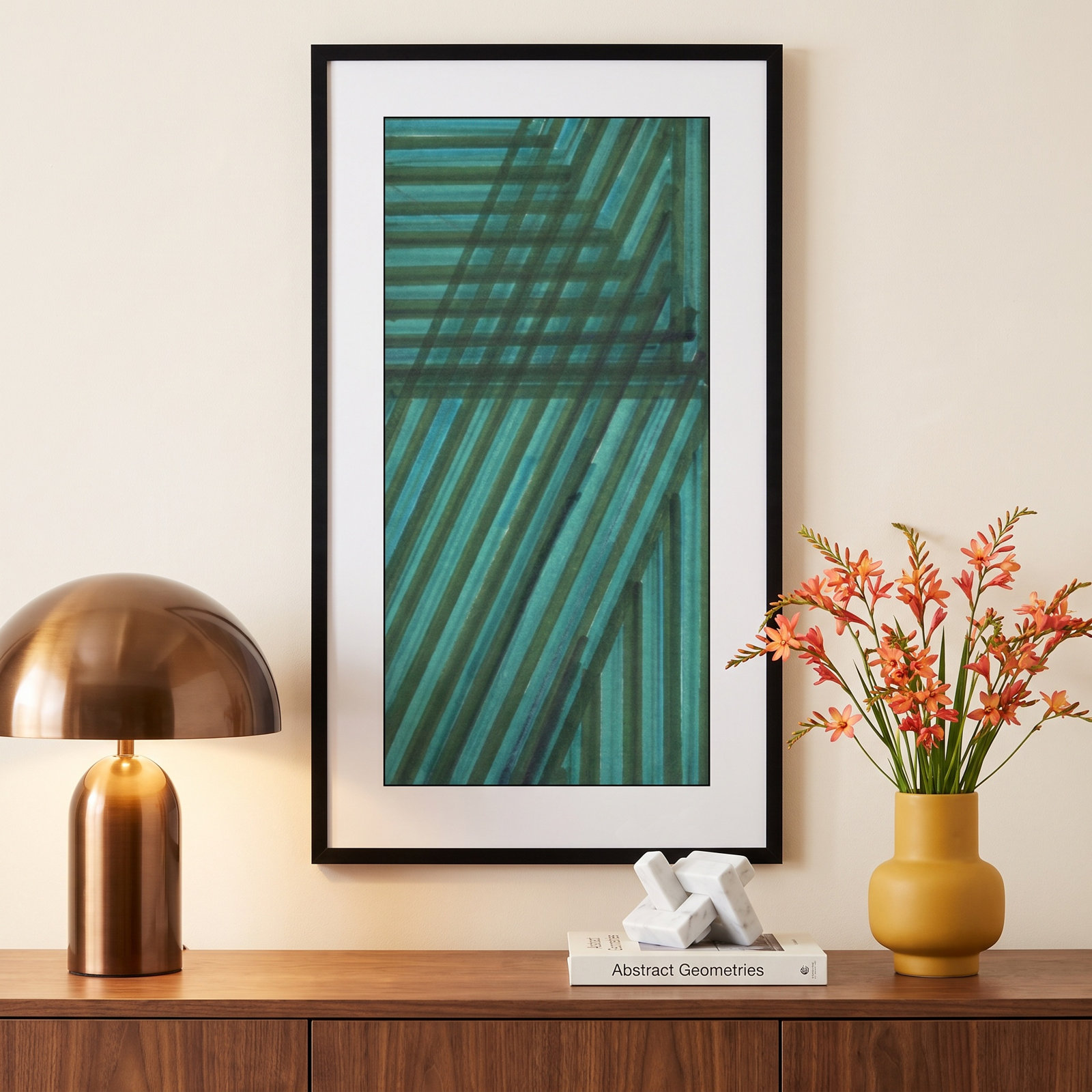 Verona "Line Study Blue" Print, 41.12" H x 24.12" W x 0.88" D, Black Framed Paper