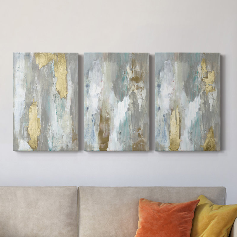 «Textured Neutrals and Gold I», ensemble de 3 toiles tendues, H 12 po x l 24 po x P 1 po