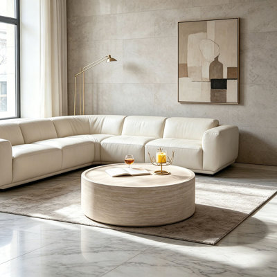 31.5'' Round Coffee Table with Mars Pattern for Living Room, Modern Drum Circle Coffee Table for Living Room, No Need Assembly (Mars Pattern)