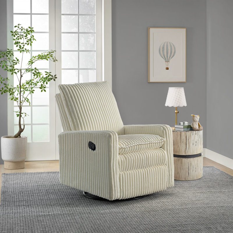 Uptown 360-Degree Swivel Glider Recliner , Pearl White Corduroy