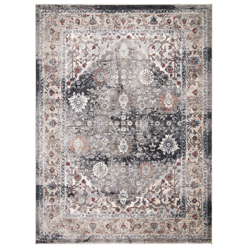Tapis gris gris à motif esthétique antique, Rectangle 7 pi 10 po x 10 pi 6 po