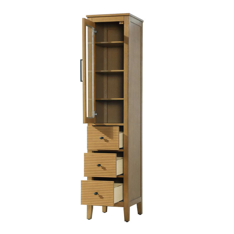 Armoire en verre pour salle de bain, H 72 po x l 16 po x P 18 po, Miel et teck