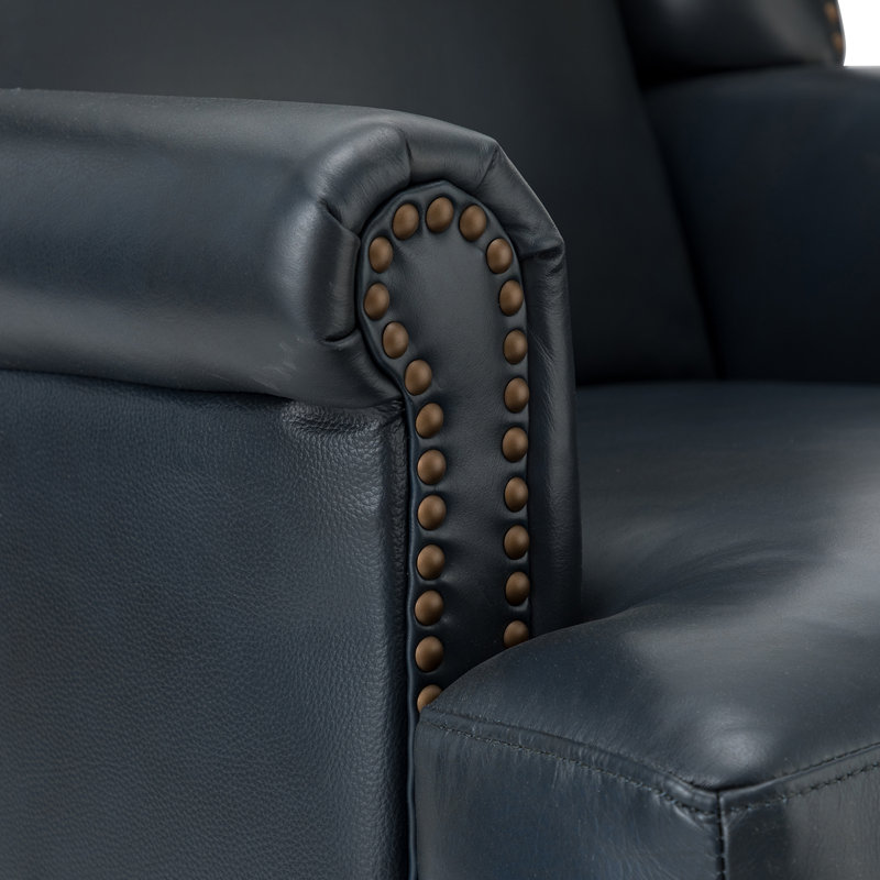 Anapatricia 32.5'' W Genuine Leather Wingback Armchairs, Navy Genuine Leather