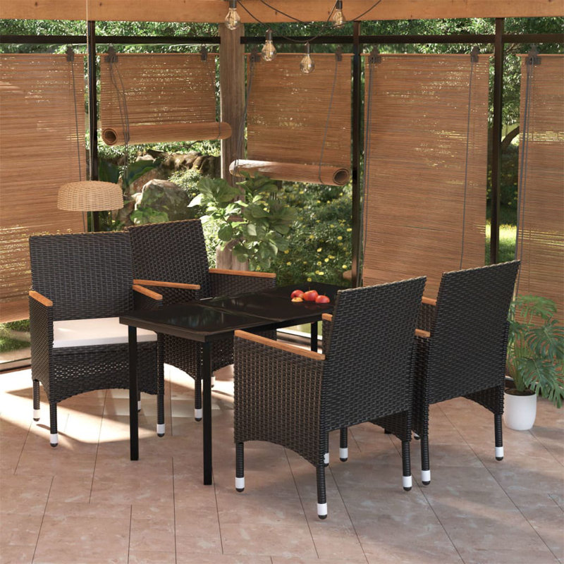  Garden Dining Set Grey And Black, Dark Gray Cushion/Gray Frame, 29.1" H x 78.8" W x 39.4" D, 8