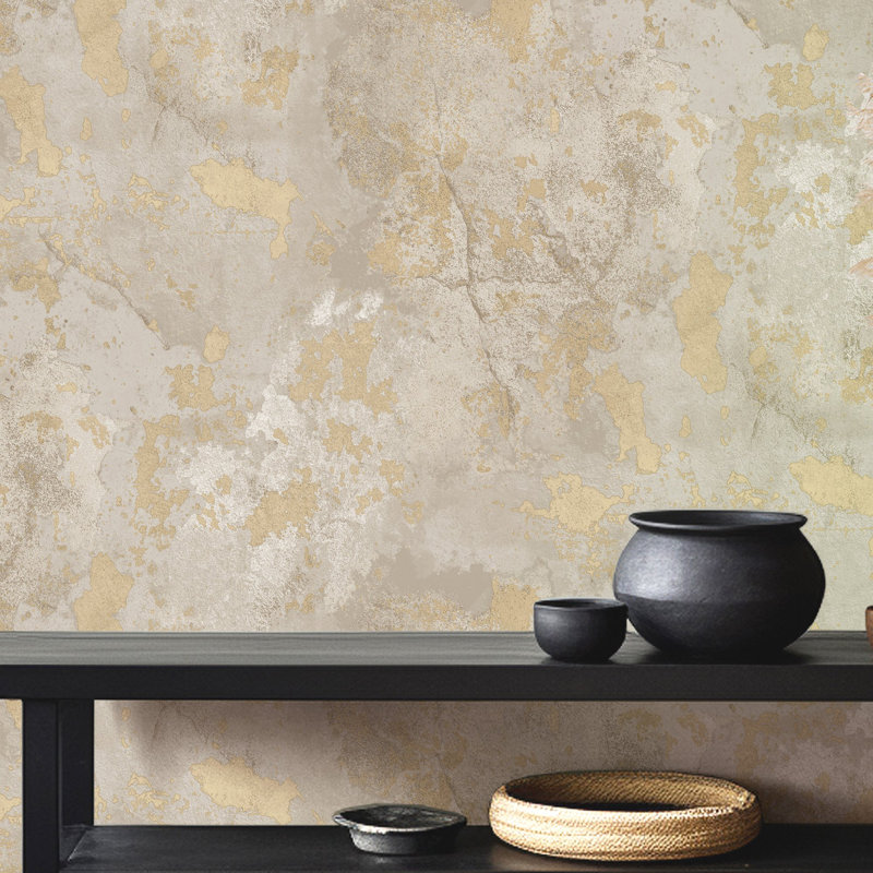 Italian Distressed Marble 32.81' L x 20.87" W Texture Wallpaper Roll, Off White/Silver
