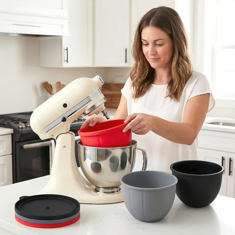 GVODE Silicone Mixing Bowl Liners with Lids for 5 Qt KitchenAid Tilt-Head Stand Mixers, Set of 3