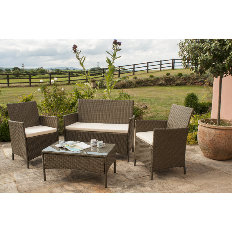 Schmier Gaubert Rattan 4 Seater Corner Sofa Set with Cushions, Brown
