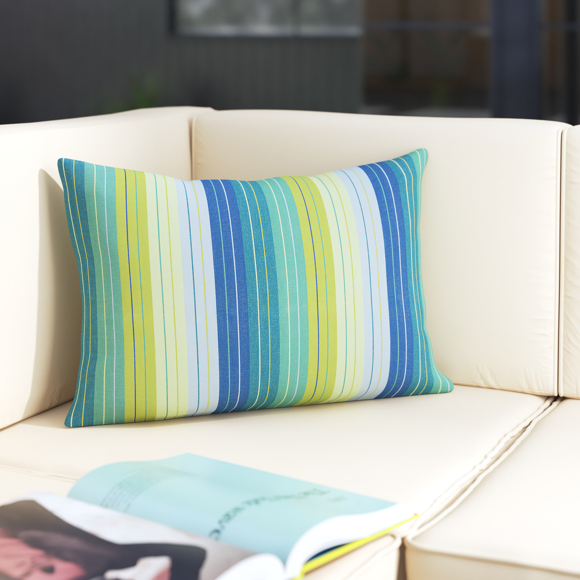 Patio Furniture Teal Outdoor Lumbar Pillow Cleora Casual Cushion