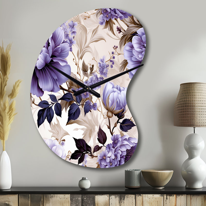 Victorian Elegance Soft Lavender Blossom II - Boom Shape Large Floral 3D Wall Clock, Small