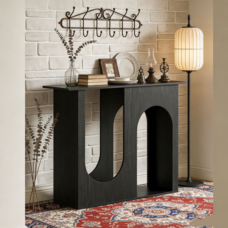 Narrow Sofa Table Behind Couch with Arched Design