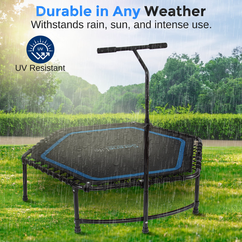 SereneLife Pro Aerobics Fitness Trampoline - Portable Gym Sports Trampoline with Adjustable Handrail 