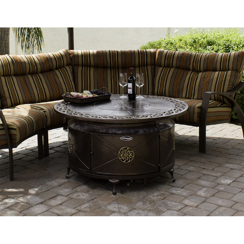 Round Hammered Bronze Cast Aluminum Gas Fire Pit Table