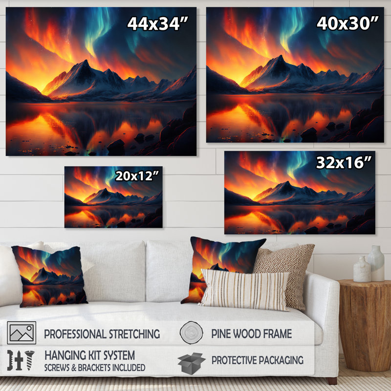 «Beautiful Lake Sunset With Aurora Borealis», reproduction sur toile, H 12 po x l 20 po x P 1 po, Toile tendue