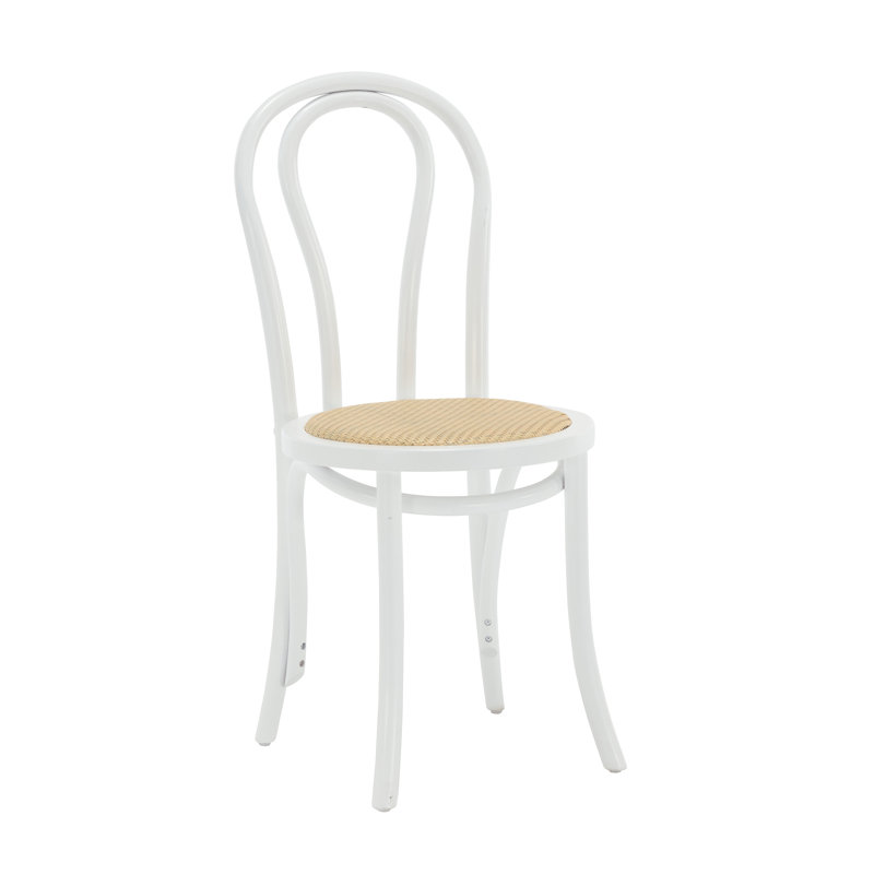 Rattan Seat Dining Chair With Solid Wood Frame, French Side Chair For Dining Room/Kitchen, White