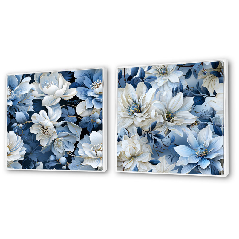 Fresnes - ensemble de 2 impressions murales florales, Cadre blanc, H 16 po x l 33 po x P 1 po
