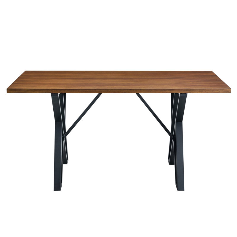 Table de salle à manger en noyer avec pieds robustes en métal pour les repas, 59,89 po x 35,5 po, 28,82 po, stabilité des pieds, H 28,82 po