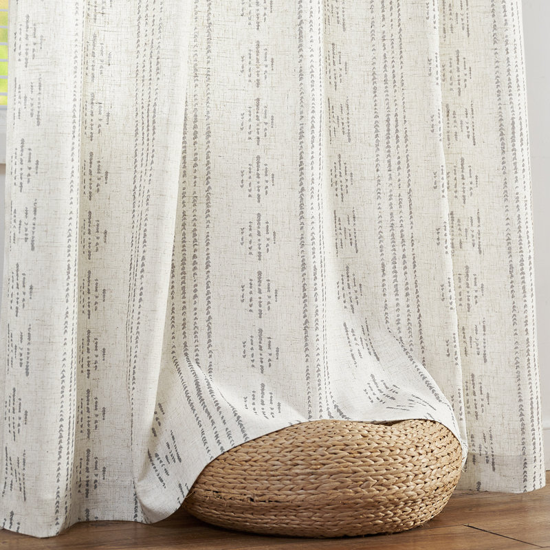 Linen Blend Semi-Sheer Rod Pocket Curtain Pair, 52" W x 84" L, Grey on Flax