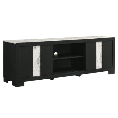 Meuble télé Amey, 2 portes coulissantes et 2 tablettes, bois noir