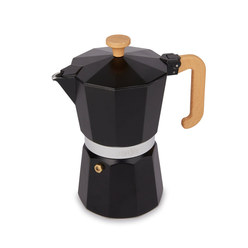 La Cafetière Venice Aluminium Espresso Maker, 19.5cm H x 17cm W x 10.5cm D, Black