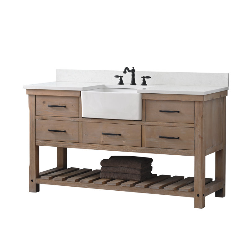 Ensemble de meuble-lavabo simple 60 po Curiel, Naturel patiné / noir mat