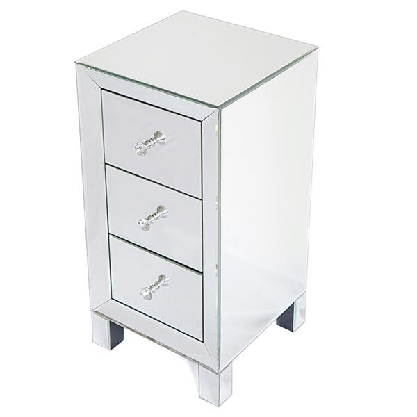 Modern And Contemporary Mirrored 3-drawers Nightstand Bedside Table