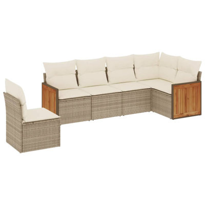 Vidaxl Garden Sofa Set Beige PE Rattan Large Adjustable Feet