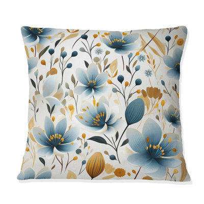 Meadow Blue And Beige Floral Pattern - Floral Printed Throw Pillow