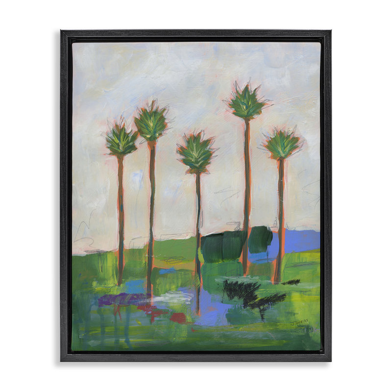 «Tall Palms Impression» par Jan Weiss, H 21 po x l 17 po, Cadre flottant noir de jais